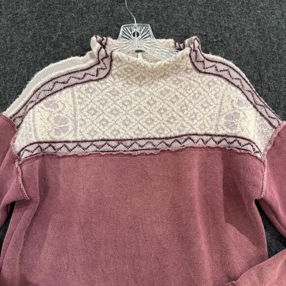 Free People Snow Bunny Sweater Women's Medium Pink Fair Isle Mock Neck - Picture 2 of 8